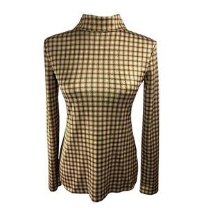 Rokh Turtleneck Top Small Sz 4 Brown Beige Houndstooth Soft Satin Material